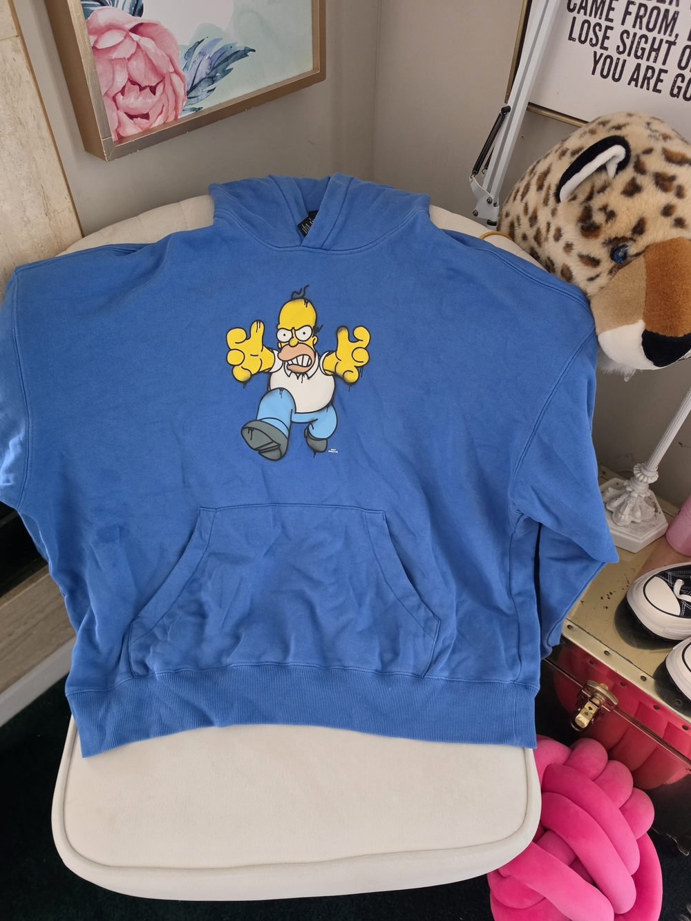 H&M Blue Hoodie with Yellow Cartoon Homer Graphic